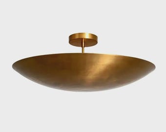 Raw Brass Mid Century Dome Flushmount Light – 6 Light Sputnik Chandelier Fixture