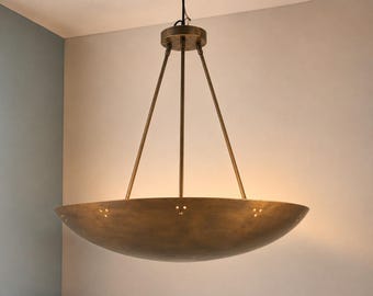Mid Century Modern Brass Dome Chandelier: Perforated Sputnik Ceiling Light