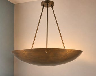 Mid Century Modern Brass Dome Chandelier: Perforated Sputnik Ceiling Light