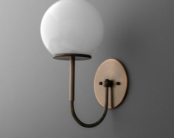Modern Brass Wall Sconce with Opaline Globe Shade – Minimalist Lighting
