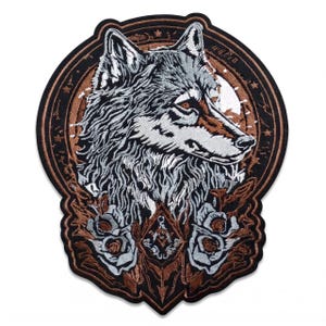 Wolf Embroidered Patch, Gothic Wolf Iron On Patch, Biker Jacket Patch, Viking Wolf Patch, Motorcycle Vest Patch, Large Back Patch