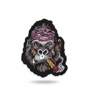 13 Inch Gorilla Embroidered Patch, Smoking Ape Iron On Patch, Bandana Gorilla Patch, Cigar Ape, Large Back Patch, Biker Vest DIY Patch