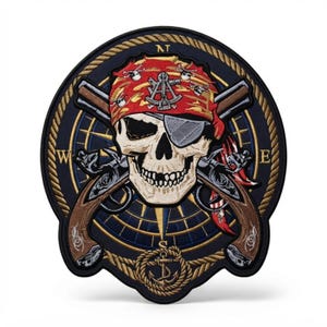 Geborduurde piratenschedel biker rugpatch, opstrijkbaar voor jas/vest, punkrockkleding