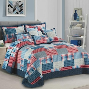 3 Piece Patchwork Bedspread Quilted Throw Double & King Size Printed Bedding Set