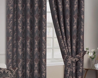 Ready Made Fully Lined Eyelet Jacquard Curtains for Living Room Window Pair