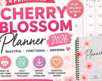 Elegant Cherry Blossom 2026 Planner | Digital Productivity PDF (GoodNotes)