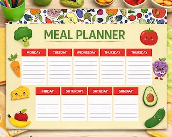Planificador semanal de comidas para niños / Programa de alimentación saludable para familias (Descarga digital)