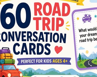 60 tarjetas de conversación para viajes por carretera para niños / Actividades para hacer en el coche sin pantallas (Descarga en PDF)