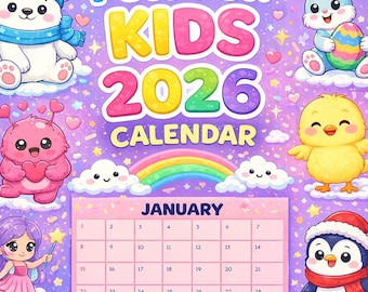 Utskrivbar barnkalender 2026 | Rolig djurmånadsplanerare (digital nedladdning)