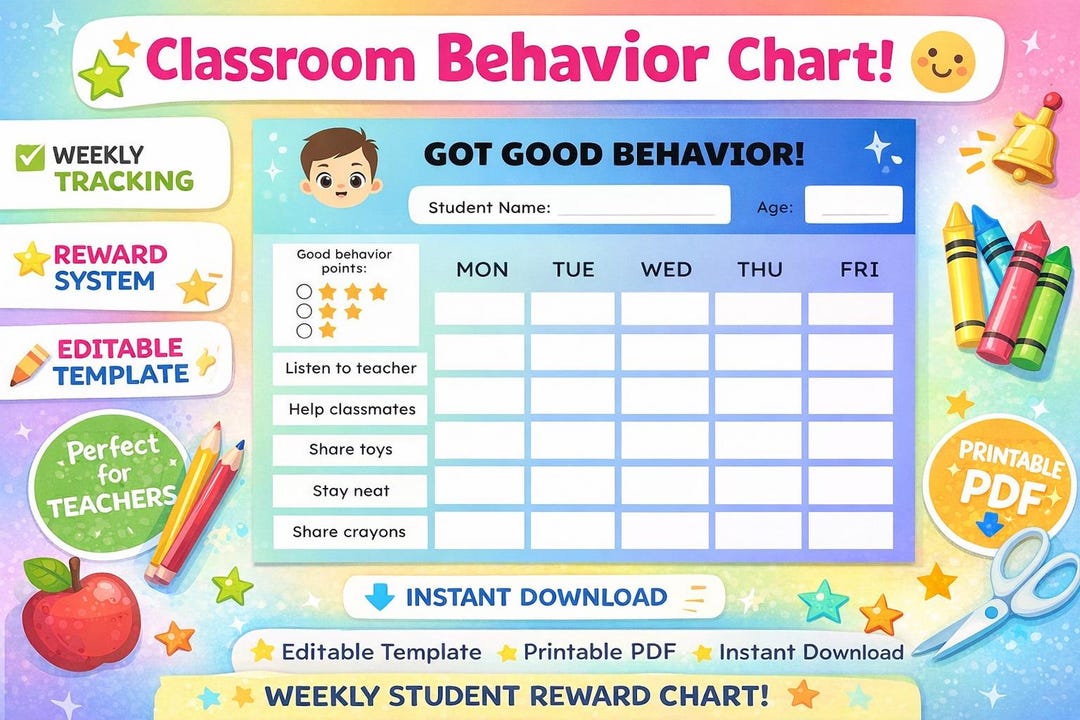 Classroom Behavior Chart | Weekly Student Reward Tracker (printable PDF ...