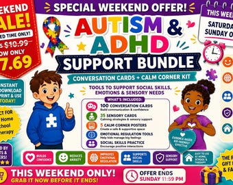 Autismus ADHS Support Bundle | Calm Corner Kit, Konversationskarten (PDF Download)
