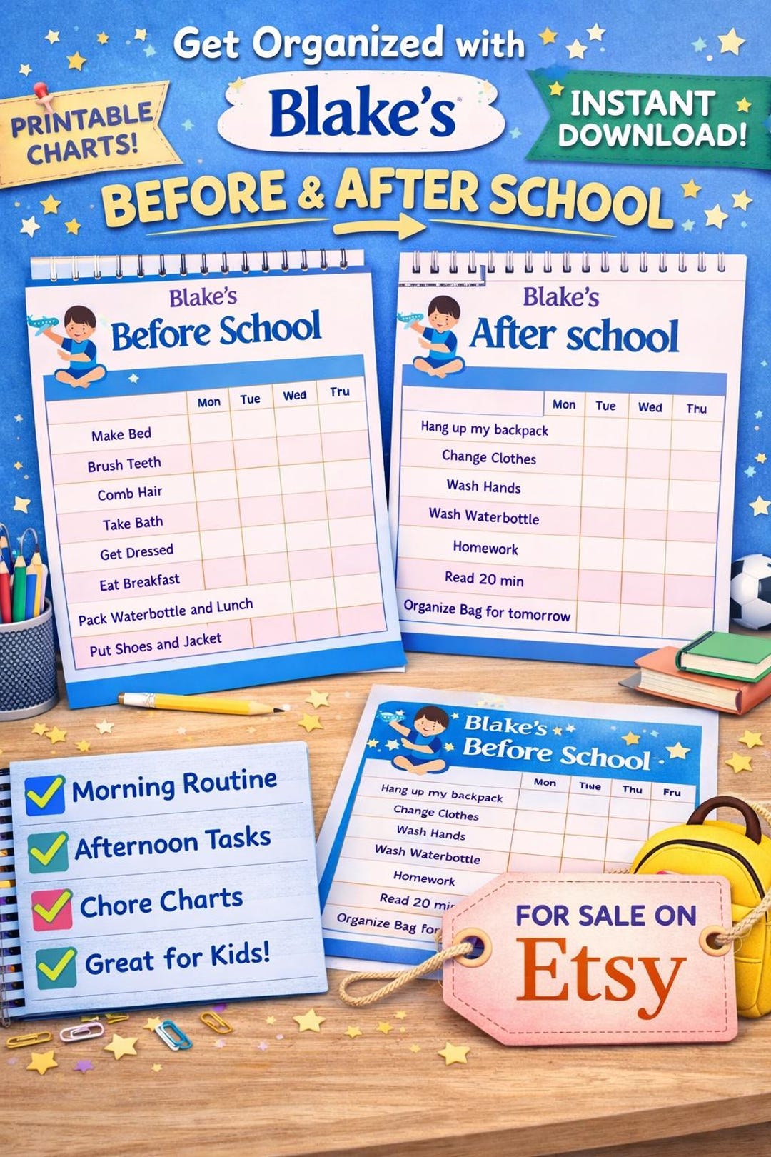 Kids Routine Chart | Before & After School Schedule Printable (PDF) - Etsy