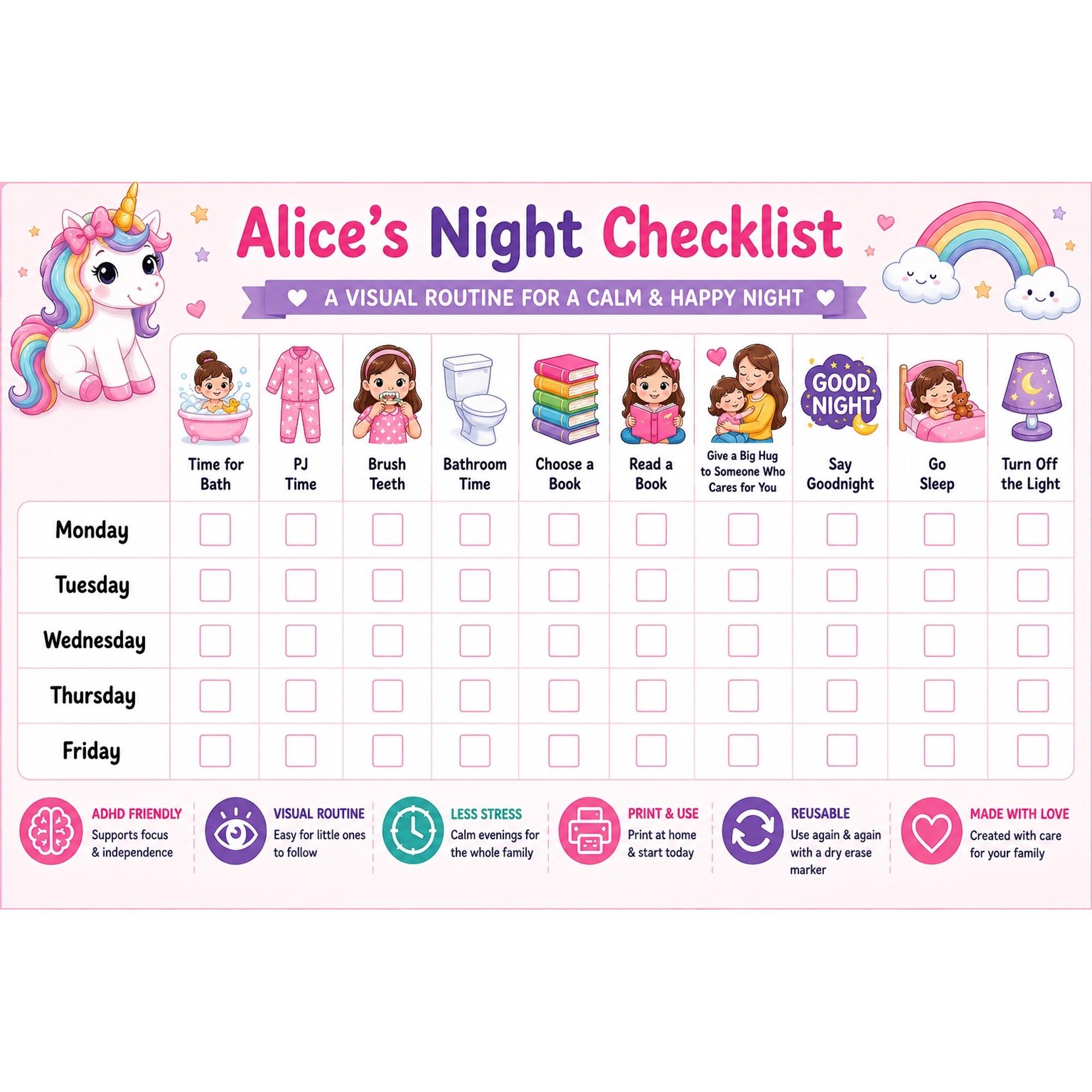 Toddler Girls Routine Chart | ADHD Friendly | Unicorn Princess Rainbow ...
