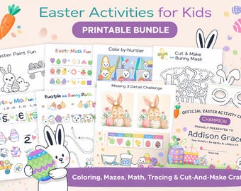 Paasactiviteitenbundel voor kinderen van 4-7 jaar | Kleuren, doolhoven, wiskunde, masker (pdf)