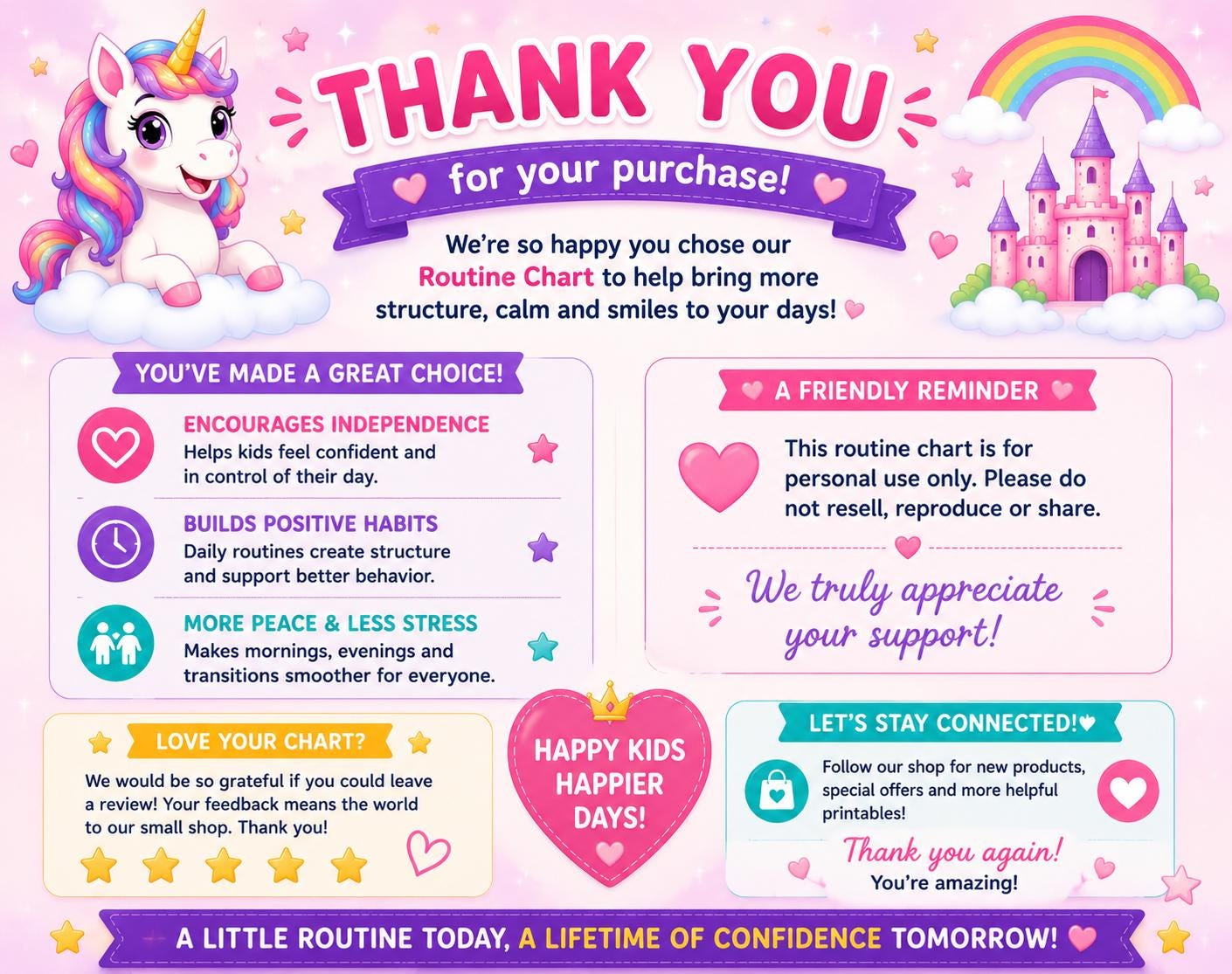 Toddler Girls Routine Chart | ADHD Friendly | Unicorn Princess Rainbow ...