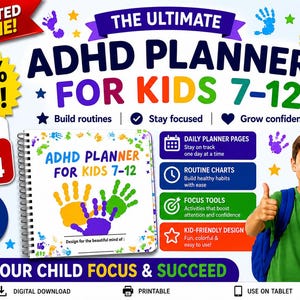 ADHD Planner for Kids 7-12 | Daily Focus, Routine, Executive Function Workbook (Digital Download)