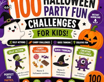 100 retos para fiestas de Halloween para niños / Tarjetas de juego imprimibles (descarga instantánea)