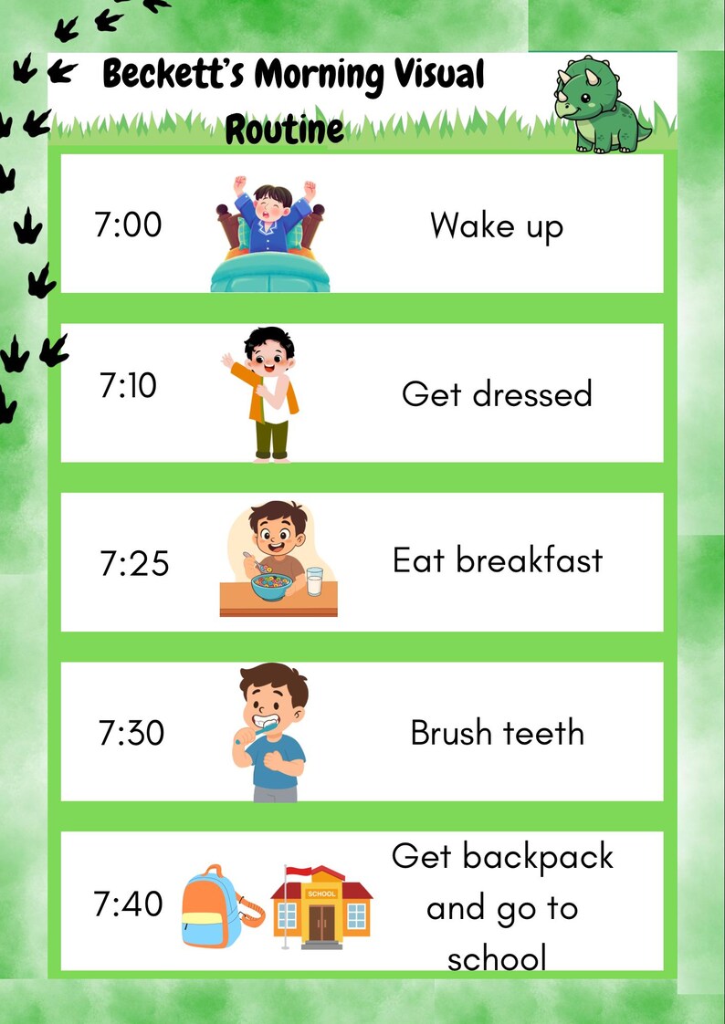Dinosaur Visual Schedule for Kids | ADHD Autism Routine Chart (canva ...