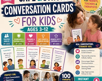 Tarjetas de conversación seguras y efectivas para niños / Aprendizaje socioemocional, seguridad, confianza (de 3 a 12 años)