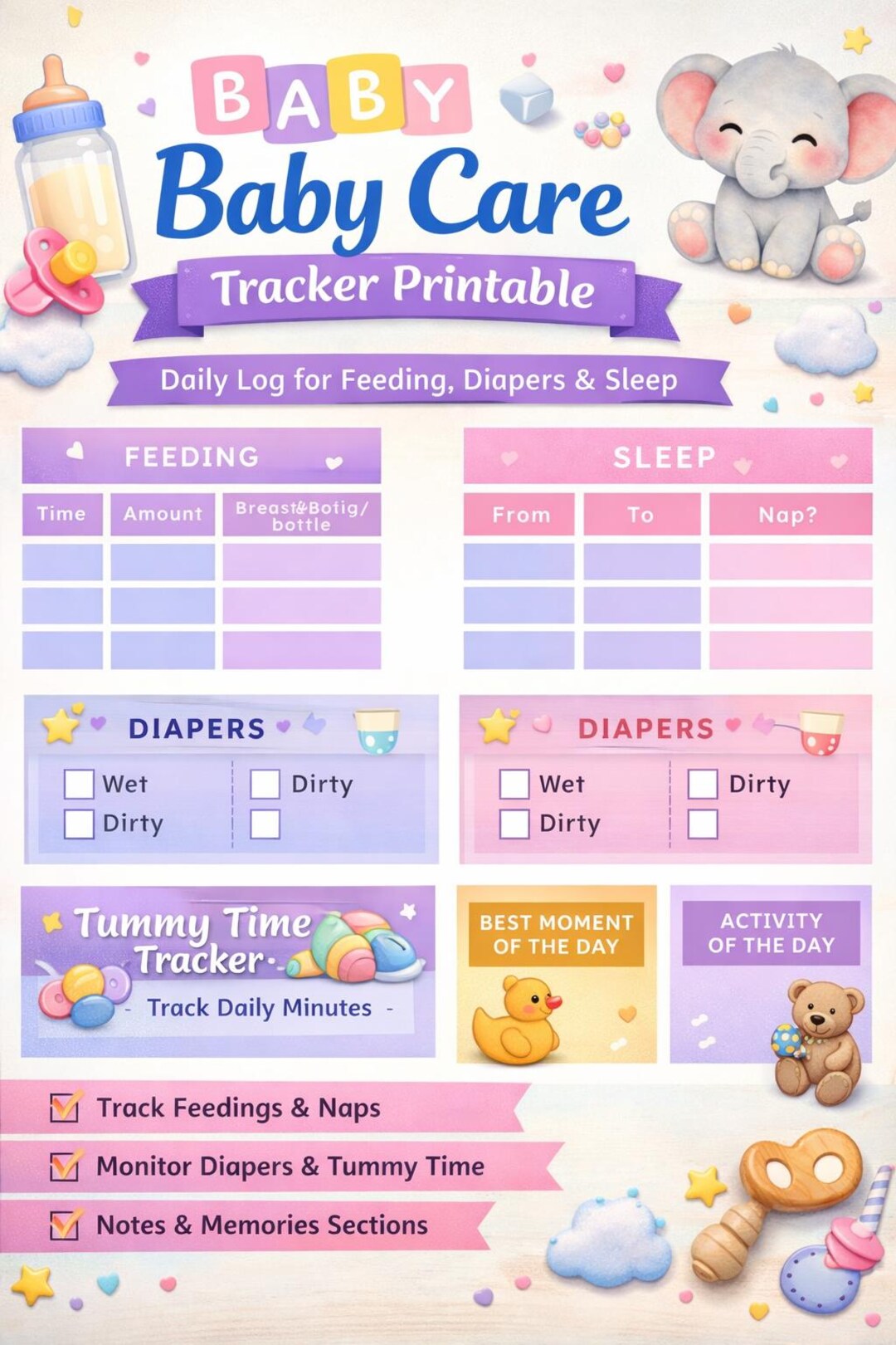 Baby Care Tracker Printable | Newborn Feeding & Sleep Log | Diaper ...