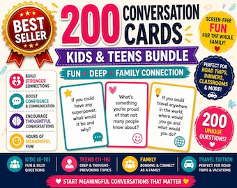 200 gesprekskaarten voor kinderen en tieners, vragen over gezinsspellen (pdf)