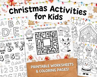 Christmas Activities Bundle for Kids | Printable Coloring Pages, Mazes, Tracing Worksheets & Counting Fun