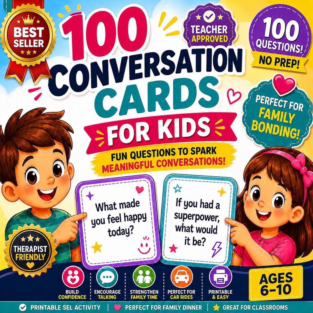 Conversation Cards for Kids | 100 Fun Questions | Family Game Printable ...