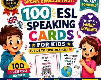 ESL Speaking Cards for Kids | 100 Questions | English Practice Printable