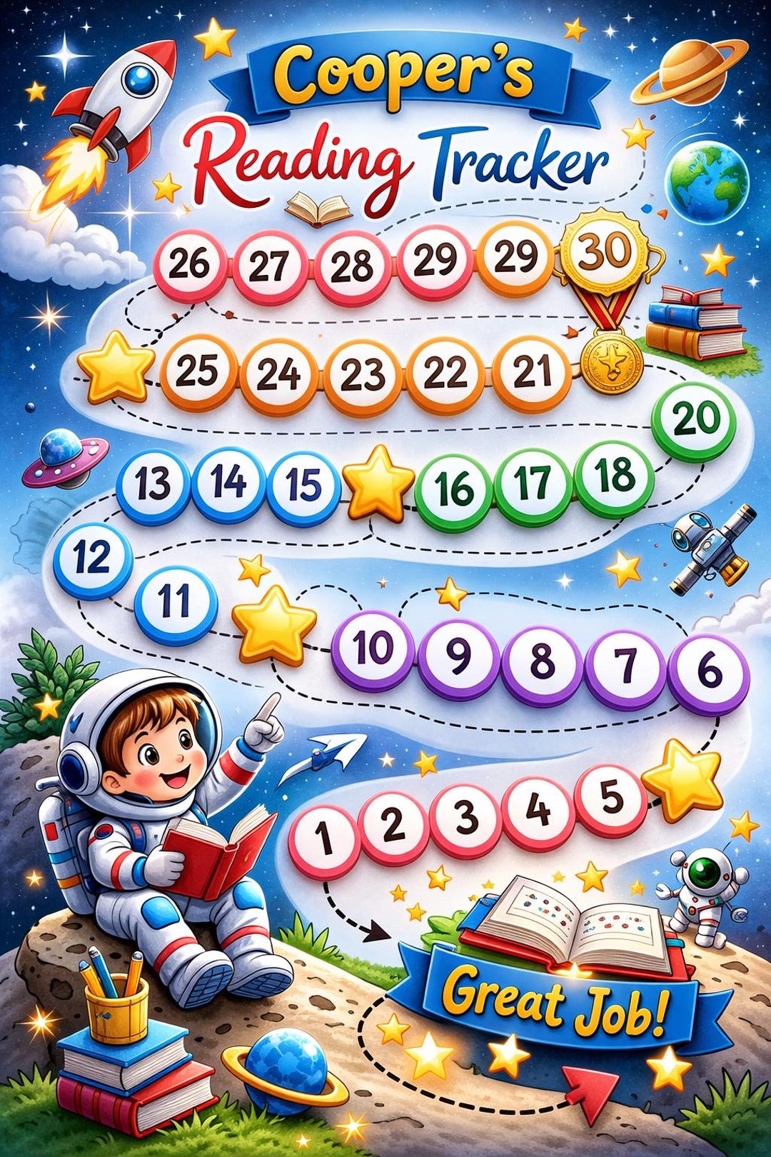 30 Day Reading Tracker for Boys | Kids Reading Challenge Log (PDF ...