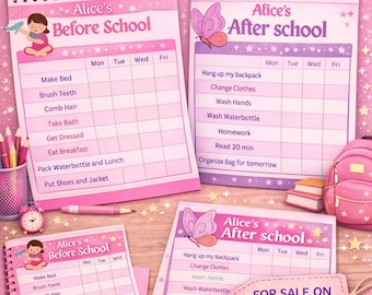 Tabla de rutinas para niñas / Horario imprimible antes y después de la escuela (PDF)