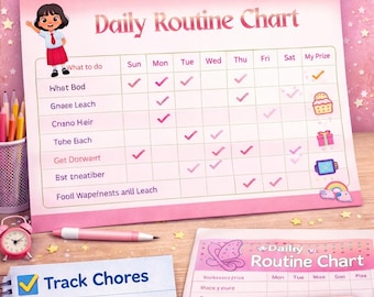 Tabla de rutina diaria para niñas / Horario visual para niños, lista de verificación para la hora de dormir (descarga digital)
