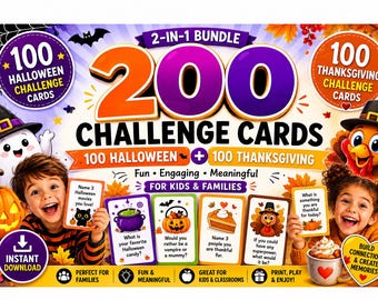 200 tarjetas de actividades de otoño / Retos de Halloween, temas para iniciar conversaciones sobre el Día de Acción de Gracias (Descarga digital)