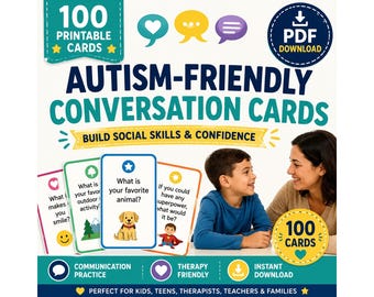 Tarjetas de conversación sobre autismo / Práctica de habilidades sociales, actividad de comunicación (descarga en PDF)
