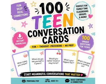 100 gesprekskaarten voor tieners, leuk ijsbrekerspel, ESL-spreekactiviteit (digitale download)