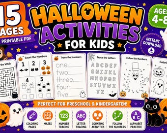 Halloween-activiteitenbundel voor kinderen | Kleuren, doolhoven, overtrekken (pdf-download)