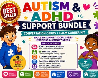 Autisme ADHD-ondersteuningsbundel | Calm Corner-kit, gesprekskaarten (pdf-download)