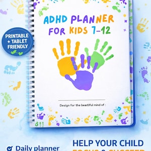Planificador de TDAH para niños de 7 a 12 años / Cuaderno de trabajo de concentración diaria, rutina y función ejecutiva (descarga digital)