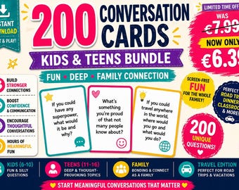 200 Konversationskarten für Kinder & Jugendliche, Familienspiel-Fragen (PDF)