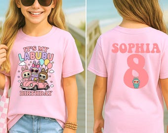 Custom Labubu Birthday Girl Shirt, Labubu Kids Birthday T Shirt, Toddler Birthday Outfit, Girls Birthday Tee, Custom Name Shirt, La Bu Bday