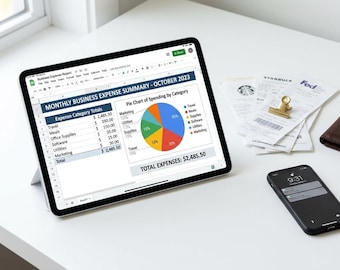 Plantilla de Excel para informe de gastos empresariales, formulario de seguimiento de gastos y reembolso, registro de recibos y deducción de impuestos (descarga digital).