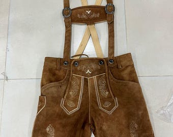 Men's Handmade Leather Lederhosen Shorts: Traditional Bavarian Oktoberfest Outfit