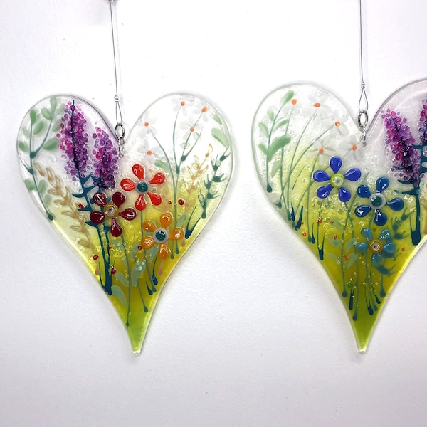 Fused Glass Flower Heart