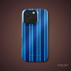 Blue Stripe Phone Case, Cobalt Vertical Lines iPhone Cover, Bold Stripe Samsung Case, Retro Sports Wave Mobile Cover