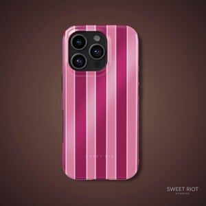 Pink Stripe Phone Case, Rose Vertical Lines iPhone Cover, Bold Stripe Samsung Case, Retro Candy Wave Mobile Cover