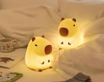 Kapybara nattlampa | Mjuk silikon djurlampa | Kawaii barnrumsdekor