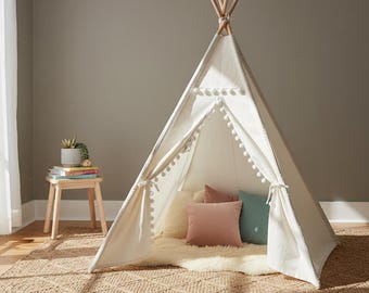 Pompom-tält | Lektält i canvas för barn | Boho läshörna