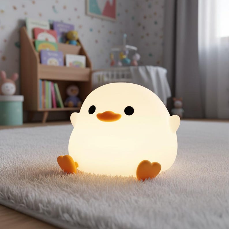 Söt anka nattlampa | Mjuk silikon barnlampa | Dimbar LED barnrumsdekor bild 1
