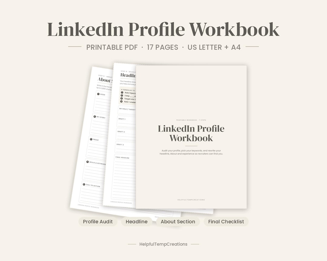 Linkedin Profile Workbook Printable: Profile Optimization Checklist ...