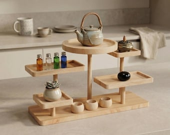 Hölzerner mehrstöckiger Ausstellungsstand, minimalistisches Organizer-Tablett, Dessert-Wohnkultur