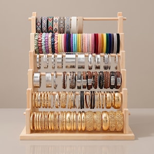 Wooden Bracelet Holder Stand, Jewelry Organizer, Scrunchie Rack, Rustic Vanity Decor